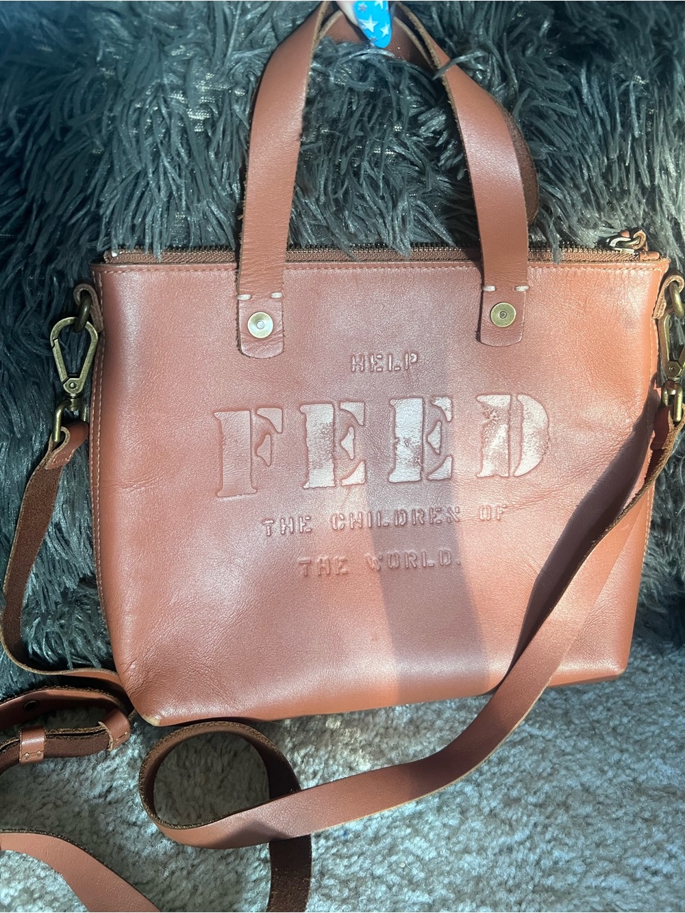 FEED Brown Genuine Leather Tote Crossbody Bag EUC
